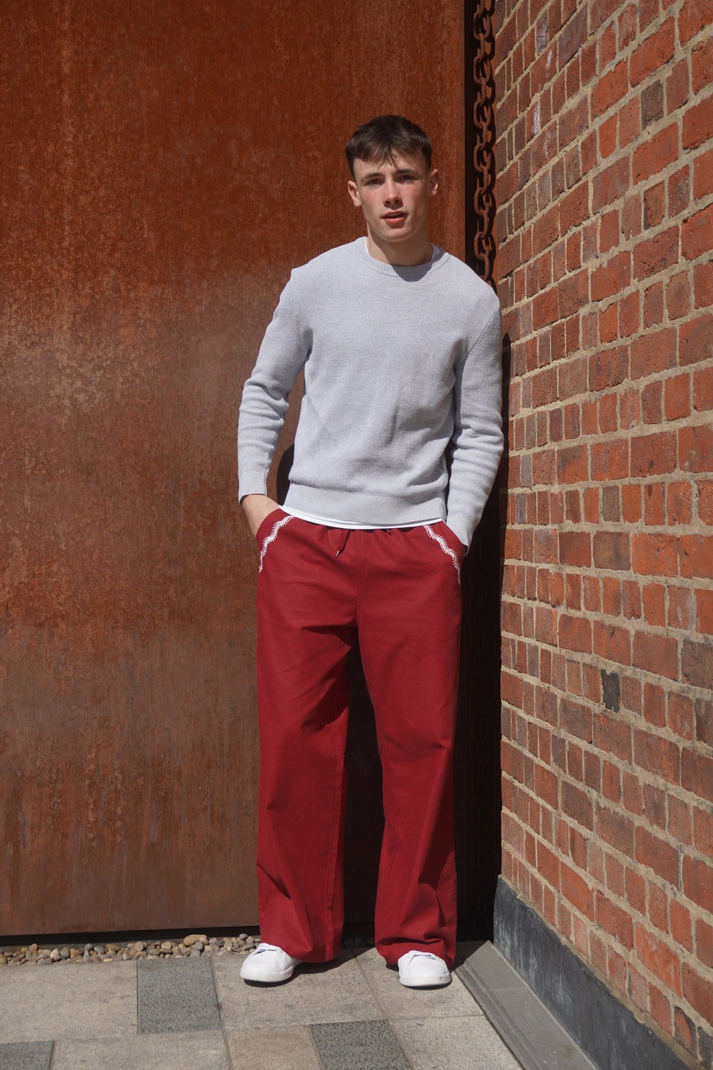 Burgundy Wide Leg Ellipsis Trousers