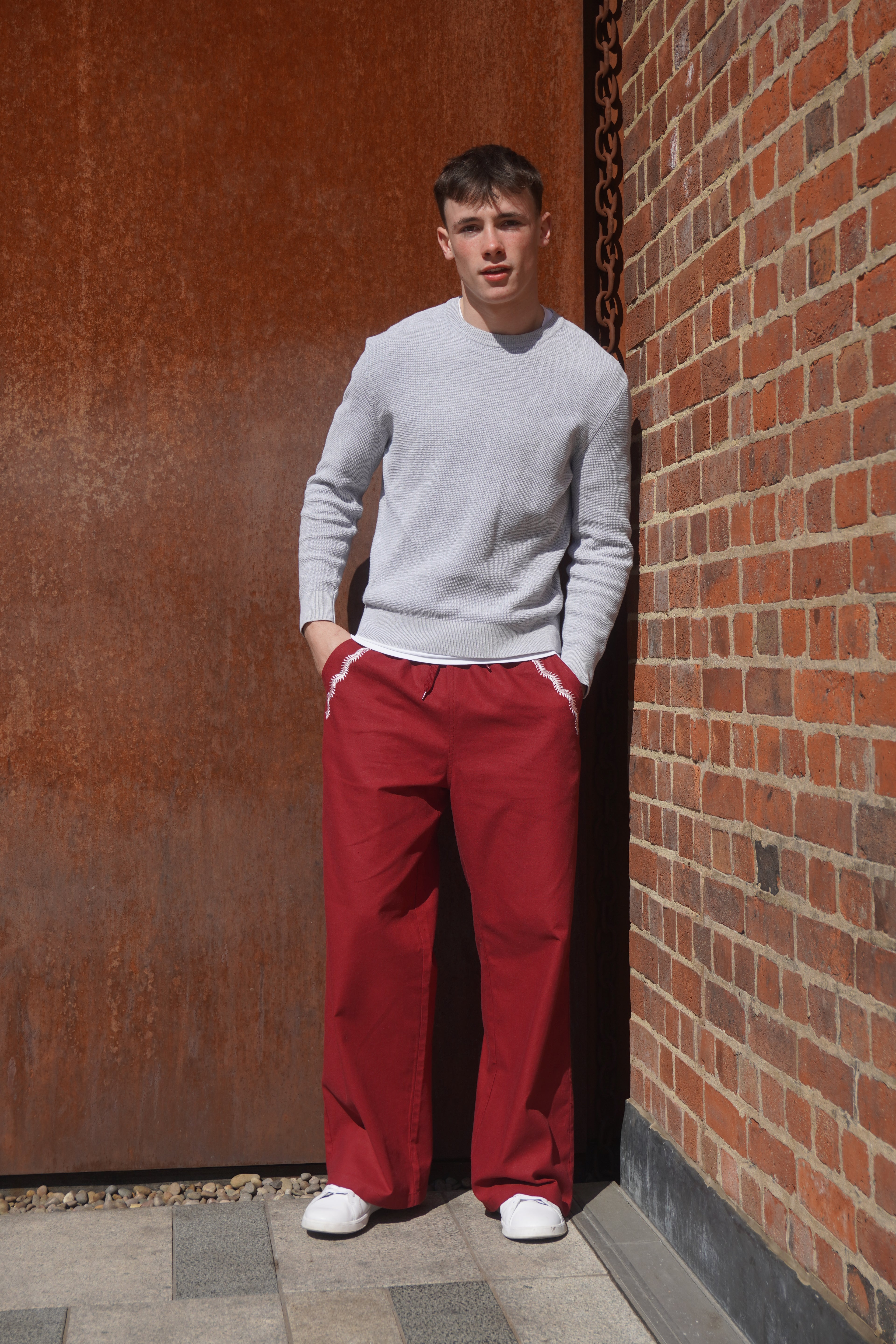 Burgundy Wide Leg Ellipsis Trousers