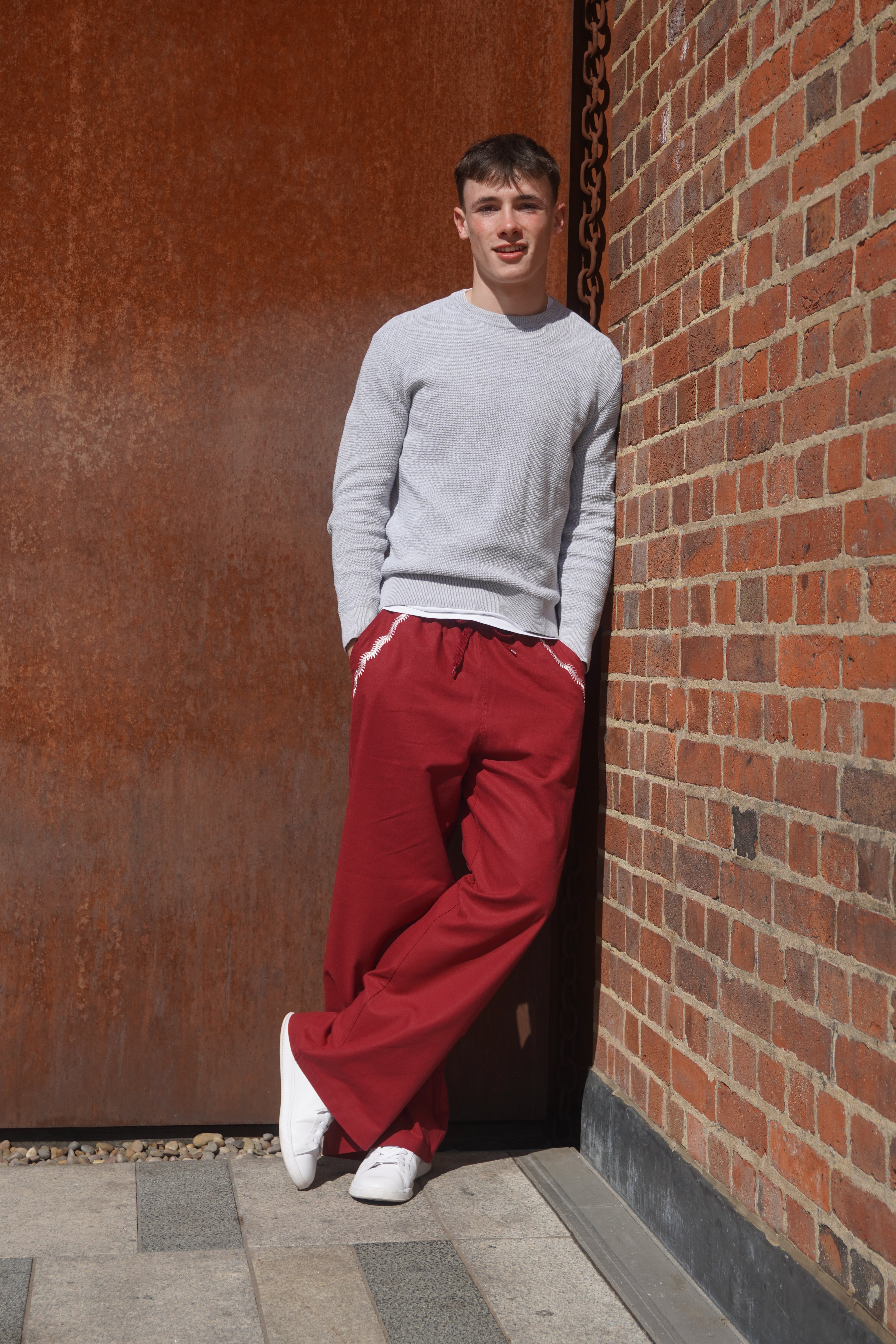 Burgundy Wide Leg Ellipsis Trousers