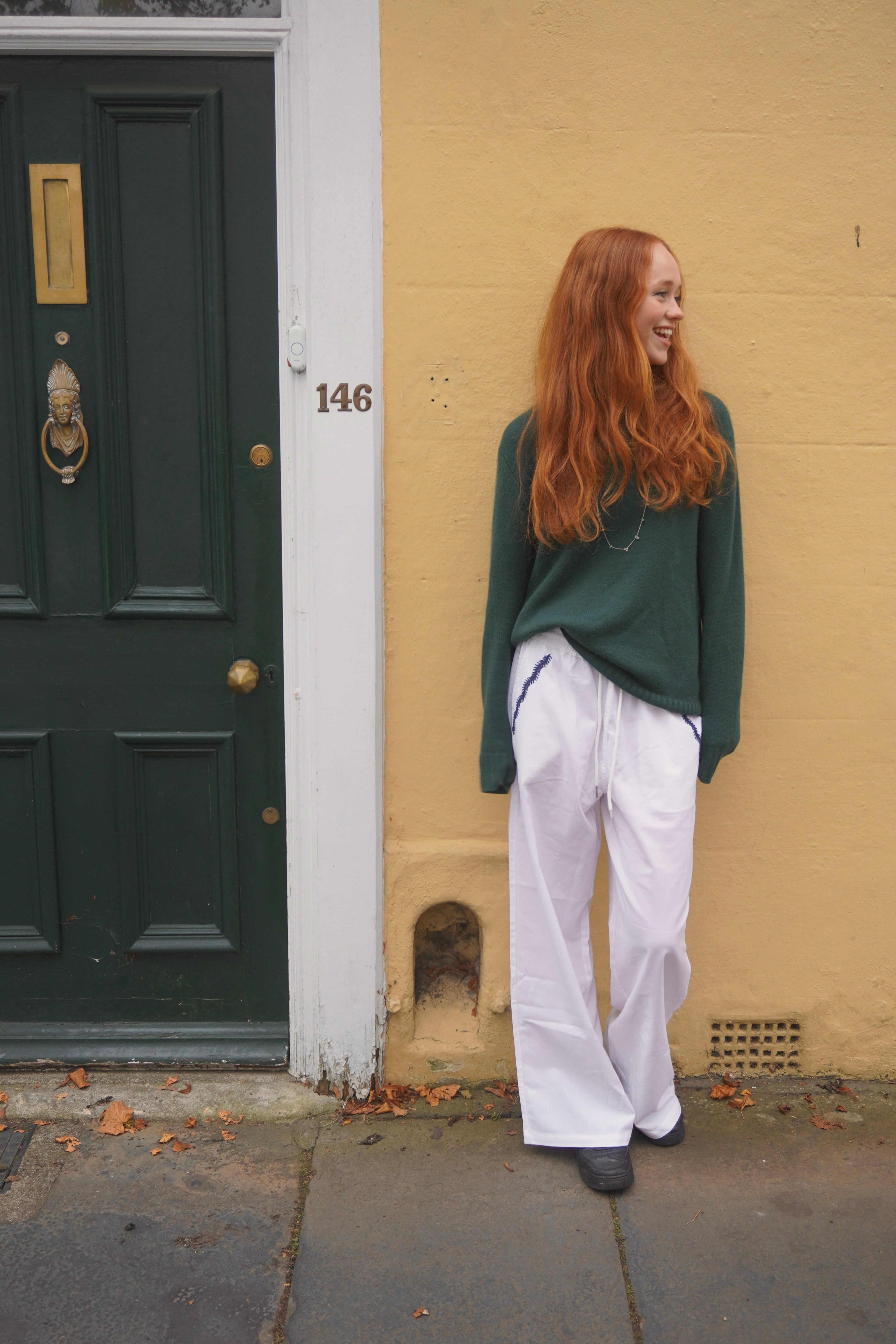 White Wide Leg Ellipsis Trousers