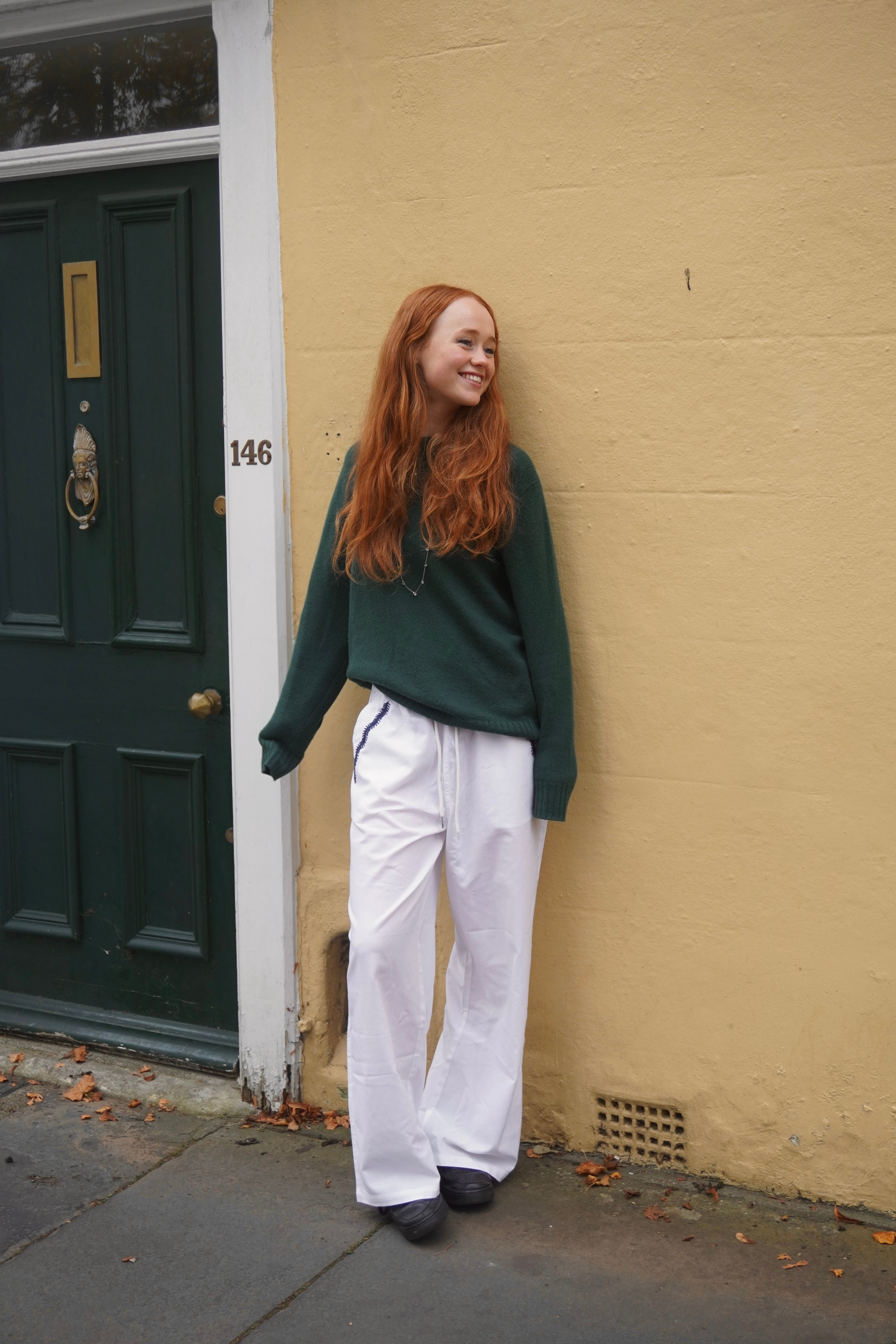 White Wide Leg Ellipsis Trousers