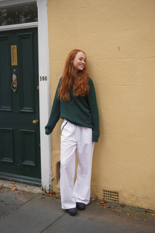 White Wide Leg Ellipsis Trousers