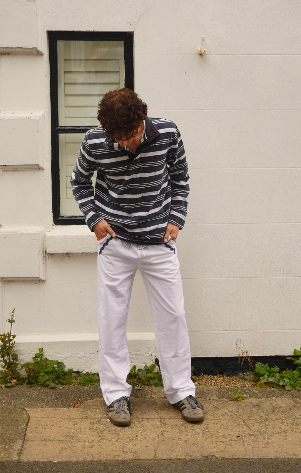 White Straight Leg Ellipsis Trousers