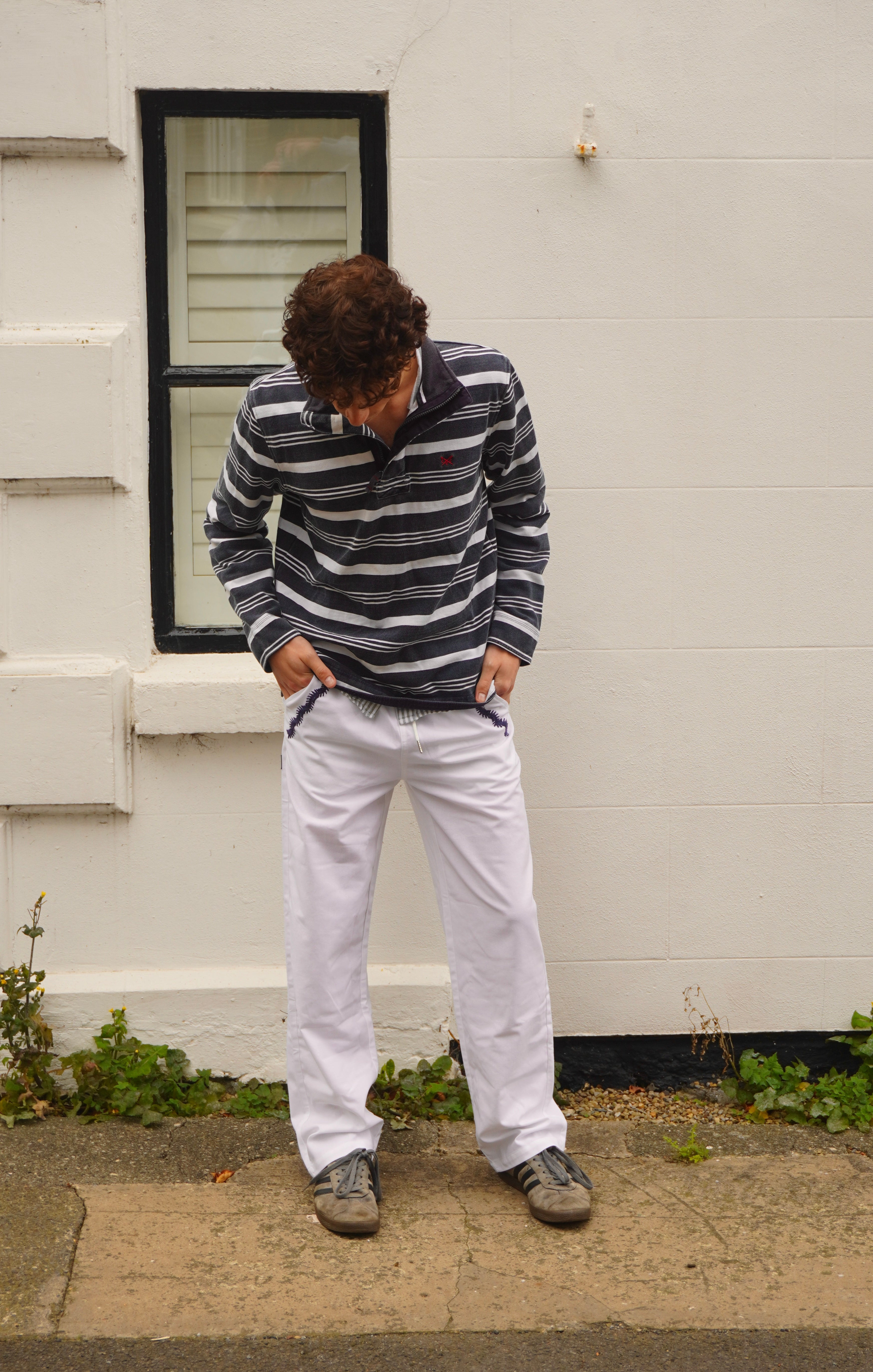 White Straight Leg Ellipsis Trousers