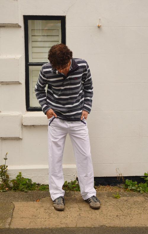 White Straight Leg Ellipsis Trousers