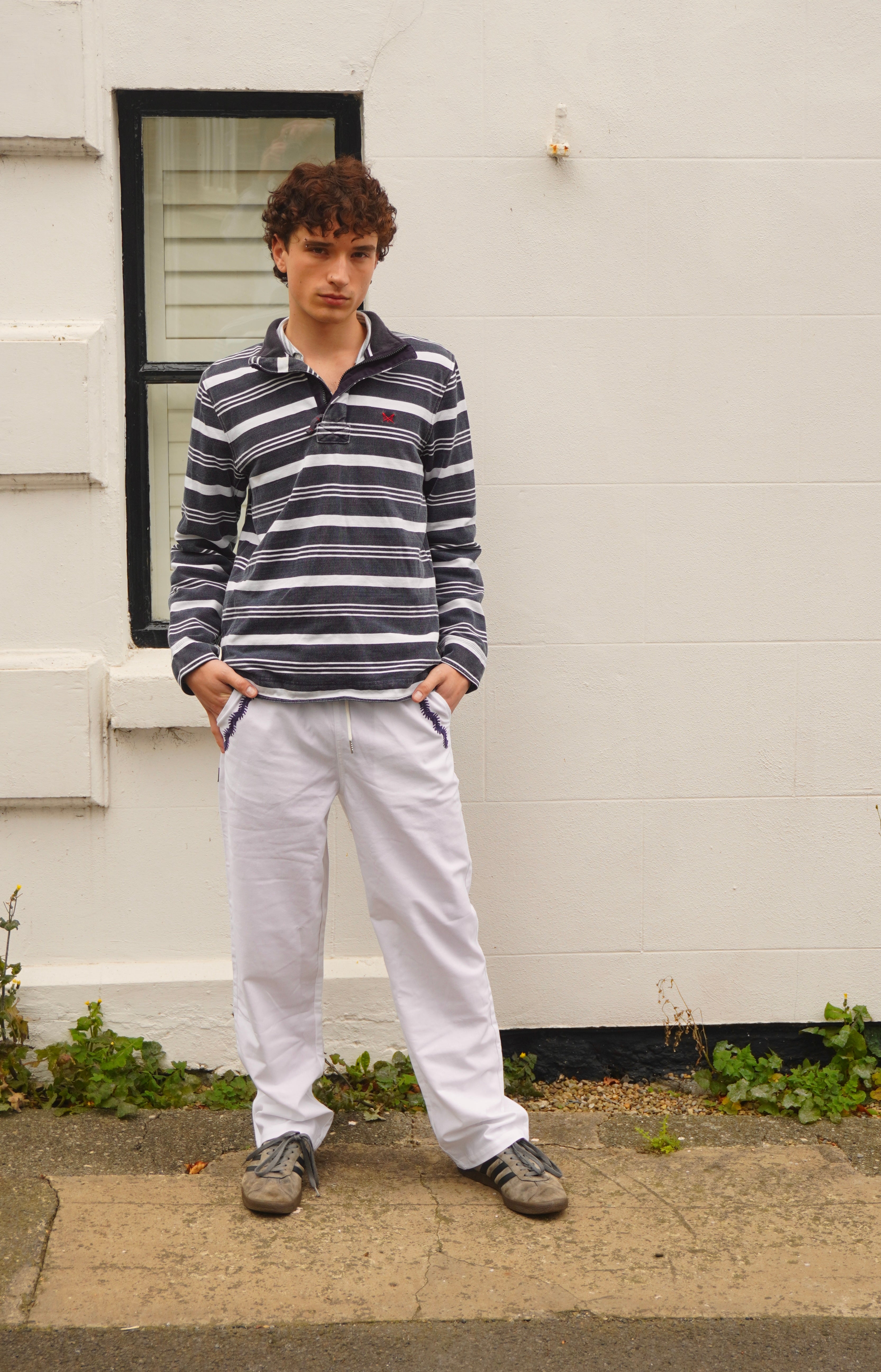 White Straight Leg Ellipsis Trousers