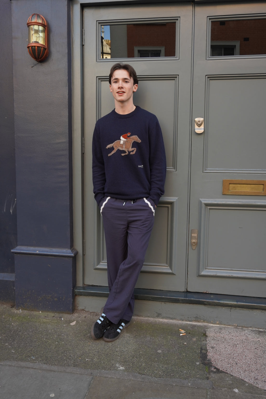 Navy Straight Leg Ellipsis Trousers