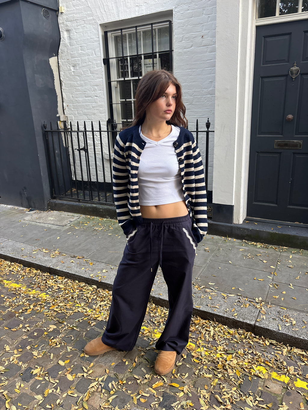 Navy Wide Leg Ellipsis Trousers