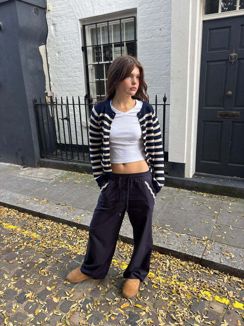 Navy Wide Leg Ellipsis Trousers