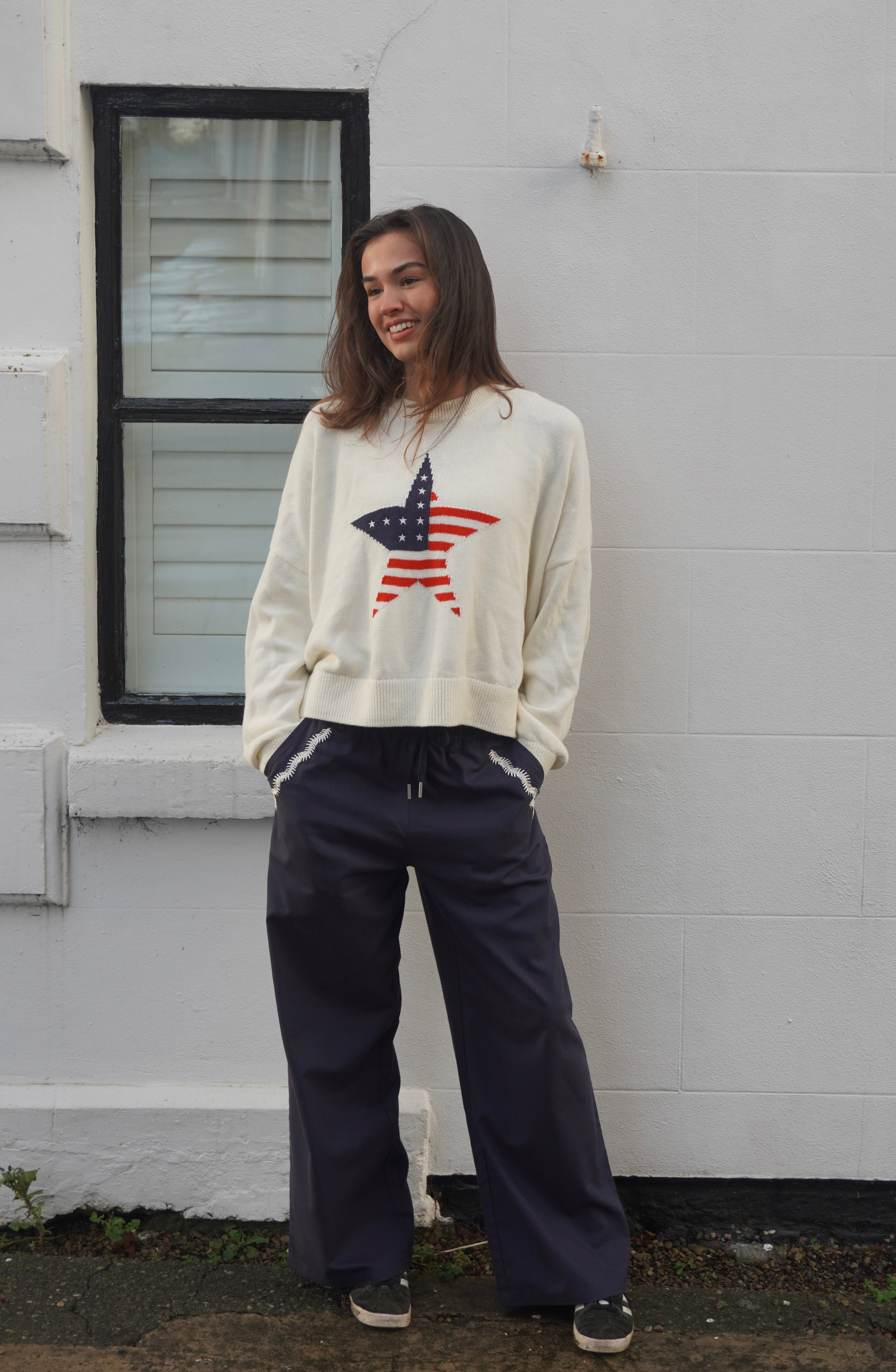 Navy Wide Leg Ellipsis Trousers