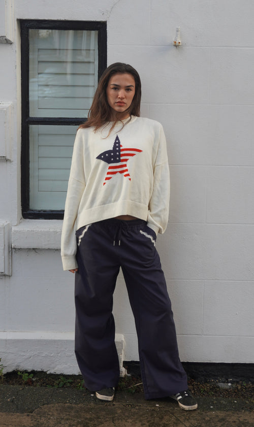 Navy Wide Leg Ellipsis Trousers